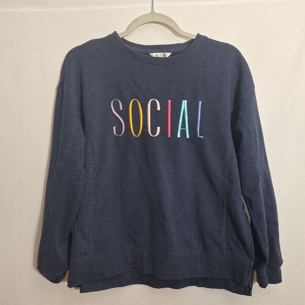 Wildfox French Terry Sweatshirt Oversized Social Embroidered Cozy XS Womens